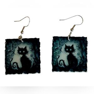 Mystical Gothic Fairytale Black Cat Earrings